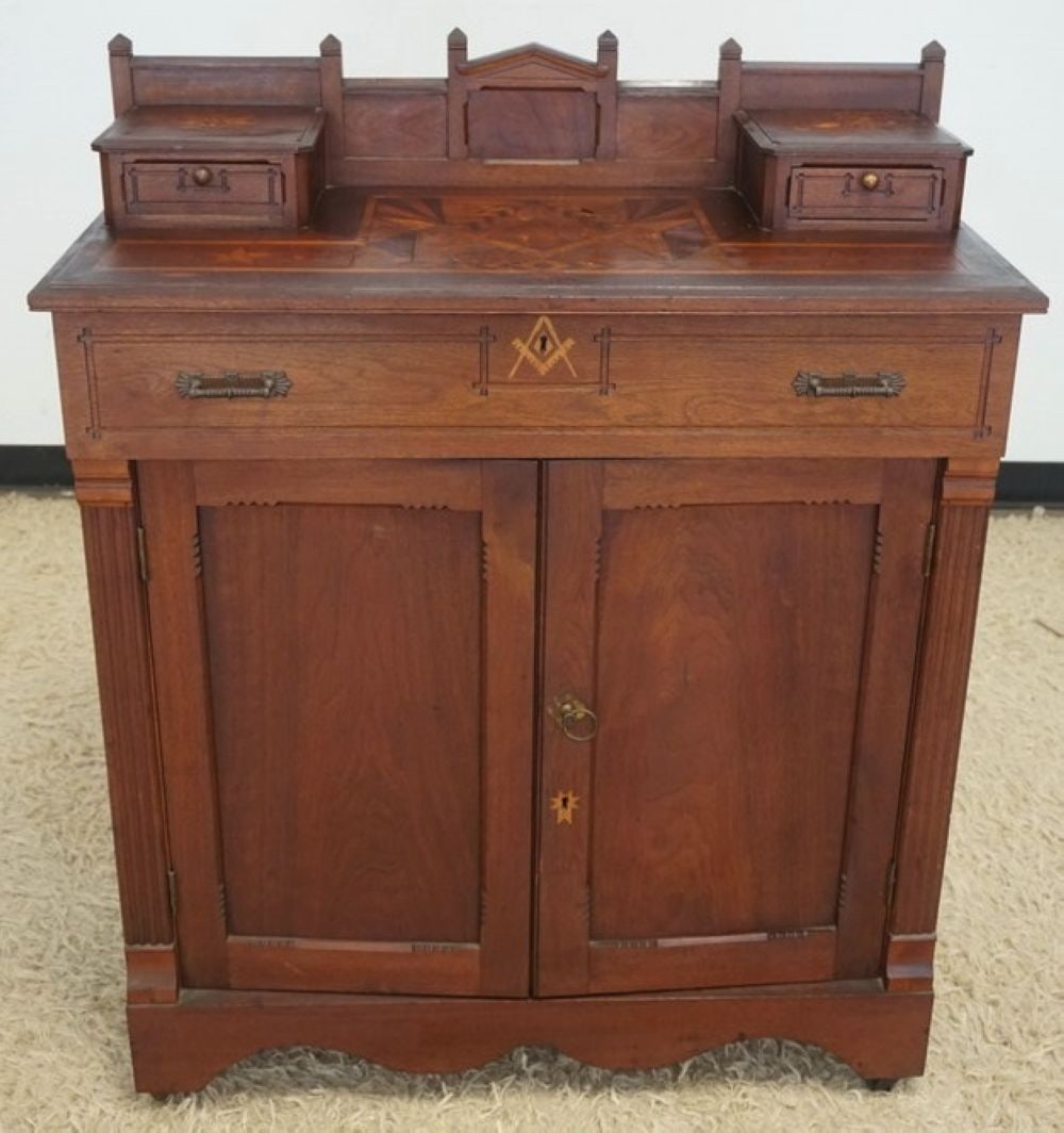 ANTIQUE FOLK ART INLAID MASONIC CHEST (1 of 19)