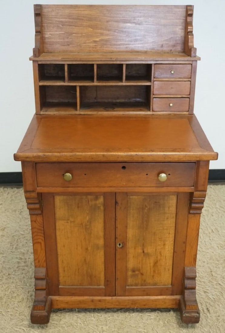 PINE DAVENPORT STYLE DESK: PINE DAVENPORT STYLE DESK, APPROXIMATELY 28 IN X 22 IN X 49 IN H