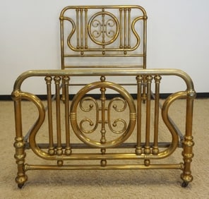 ANTIQUE ORNATE TUBULAR BRASS BED