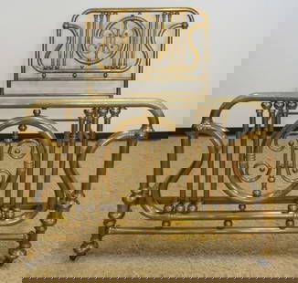 ANTIQUE ORNATE TUBULAR BRASS BED: ANTIQUE ORNATE TUBULAR BRASS BED, APPROXIMATELY 54 IN X 81 IN X 63 IN H