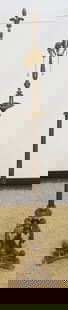 METAL FLOOR LAMP: METAL FLOOR LAMP WITH MARBLE AND METAL CHERUBS ON BASE, APPROXIMATELY 67 IN H
