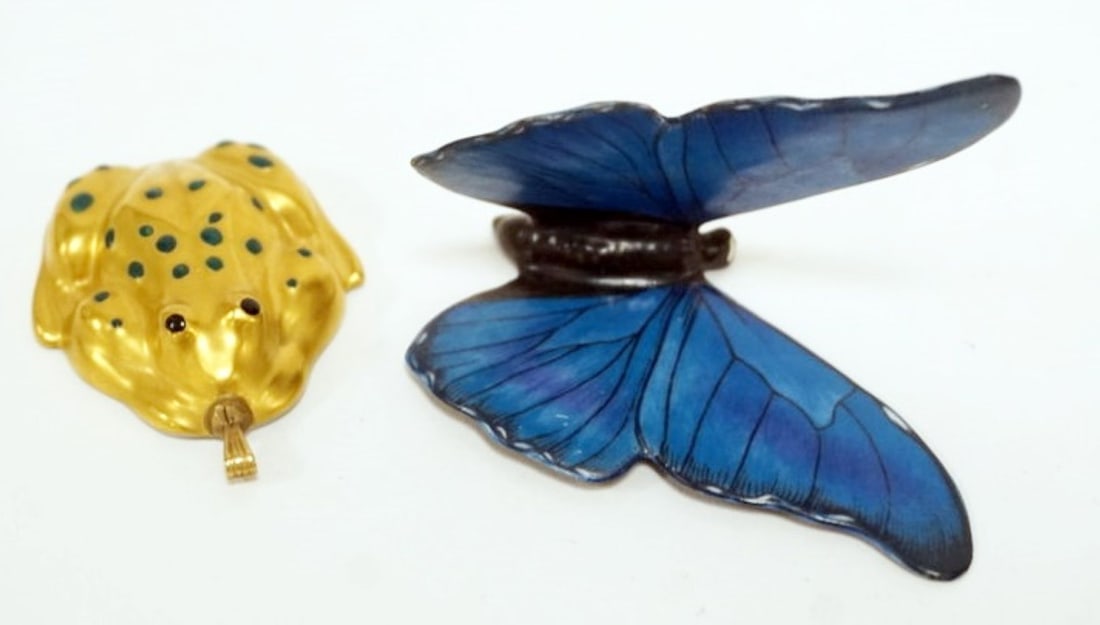 BOEHM GILT FROG AND BUTTERFLY: BOEHM GILT FROG AND BUTTERFLY FIGURES, LARGEST APPROXIMATELY 3 IN H
