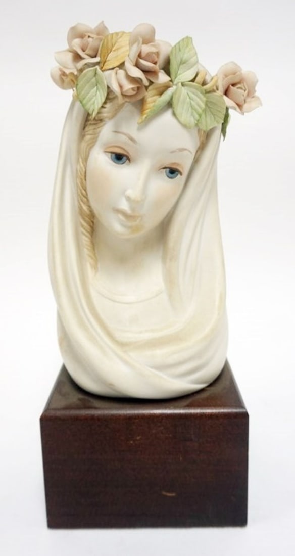 CYBIS FIGURE OF YOUNG WOMAN WITH FLOWER WREATH: CYBIS FIGURE OF YOUNG WOMAN WITH FLOWER WREATH, APPROXIMATELY 11 1/2 IN H