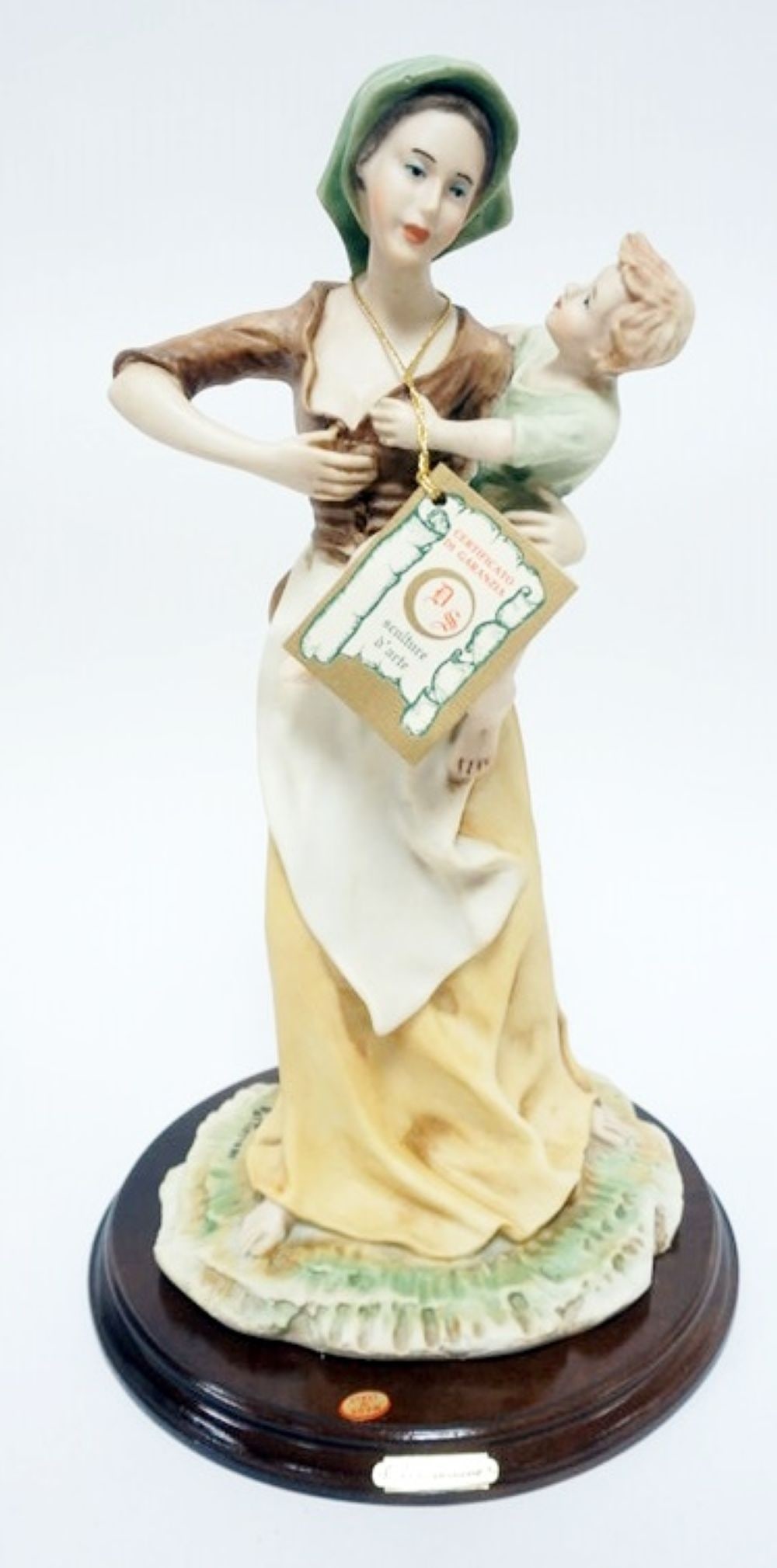 ITALIAN CAPODIMONTE STYLE FIGURE: ITALIAN CAPODIMONTE STYLE FIGURE OF WOMAN HOLDING YOUNG BOY, APPROXIMATELY 15 IN H