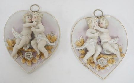 PR AMART BISQUE HEART SHAPED WALL PLAQUES