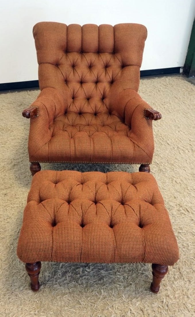 STICKLEY UPHOLSTERED ARM CHAIR AND OTTOMAN (1 of 6)