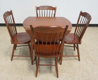 L. HITCHCOCK DROP LEAF TABLE AND CHAIRS