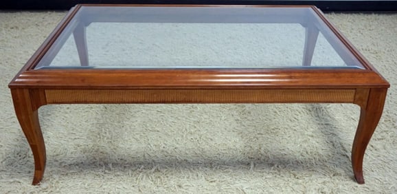 LANE CHERRY INSET GLASS COCKTAIL TABLE
