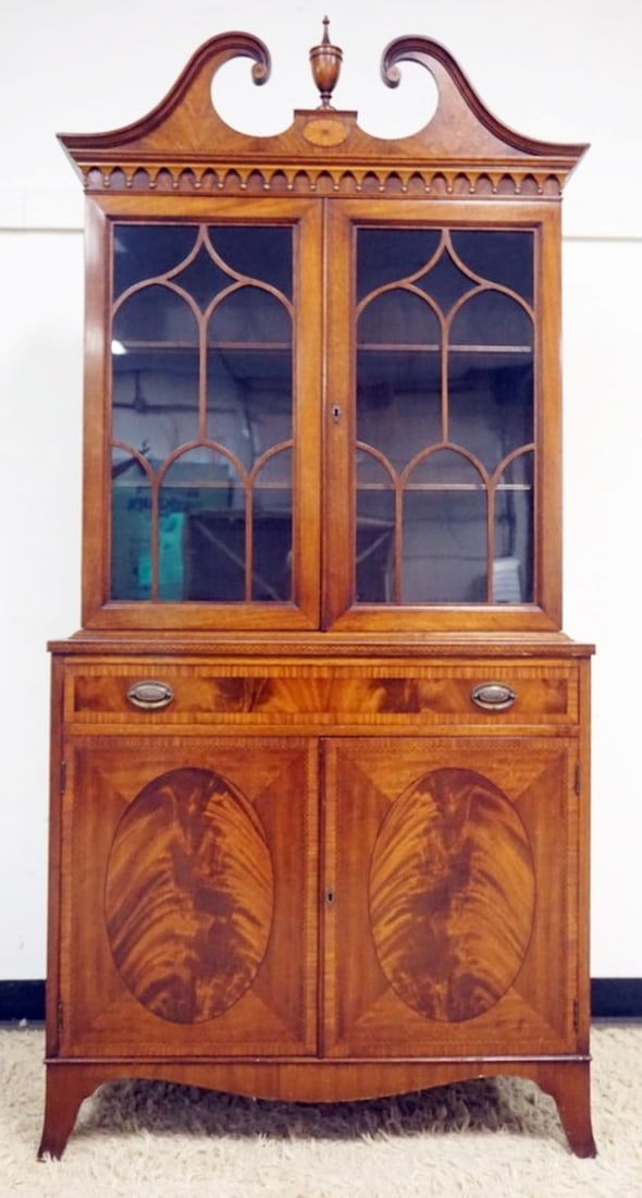 PETITE MEDALLION INLAID MAHOGANY CHINA CABINET (1 of 7)