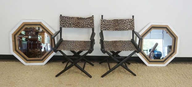 LEOPARD FABRIC DIRECTOR CHAIRS AND MIRRORS