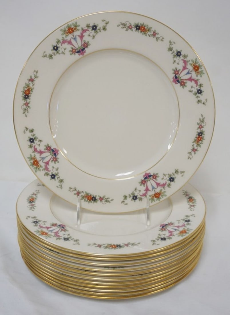 LENOX DINNER PLATES: SET OF 12 LENOX 10 1/2 IN DINNER PLATES WITH FLORAL BORDER