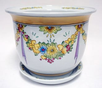 PORCELAIN FLORAL DECORATED PLANTER