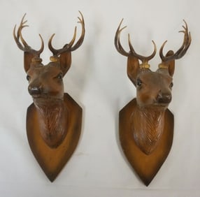 GERMAN WOOD CARVED STAG HEADS