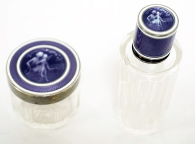 STERLING SILVER COLLAR PERFUME AND ENAMELED JAR