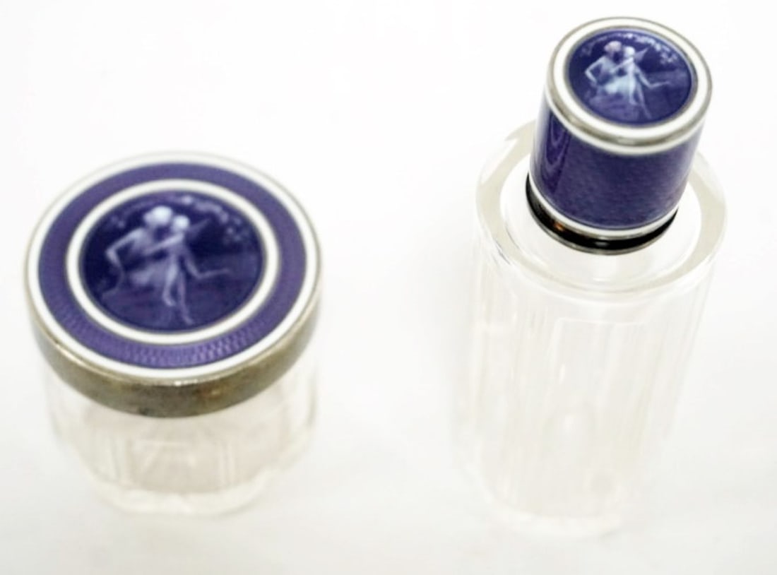 STERLING SILVER COLLAR PERFUME AND ENAMELED JAR (1 of 6)