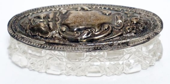 CUT GLASS BOX WITH SILVER LID