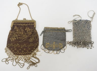 ANTIQUE LADIES MESH AND BEADED EVENING BAGS