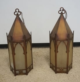 GOTHIC METAL AND FROST GLASS HANGING FIXTURES