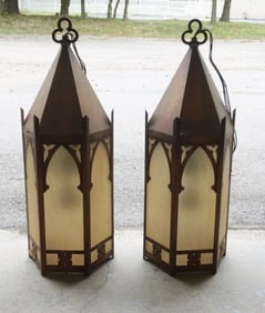 GOTHIC METAL AND FROST GLASS HANGING FIXTURES