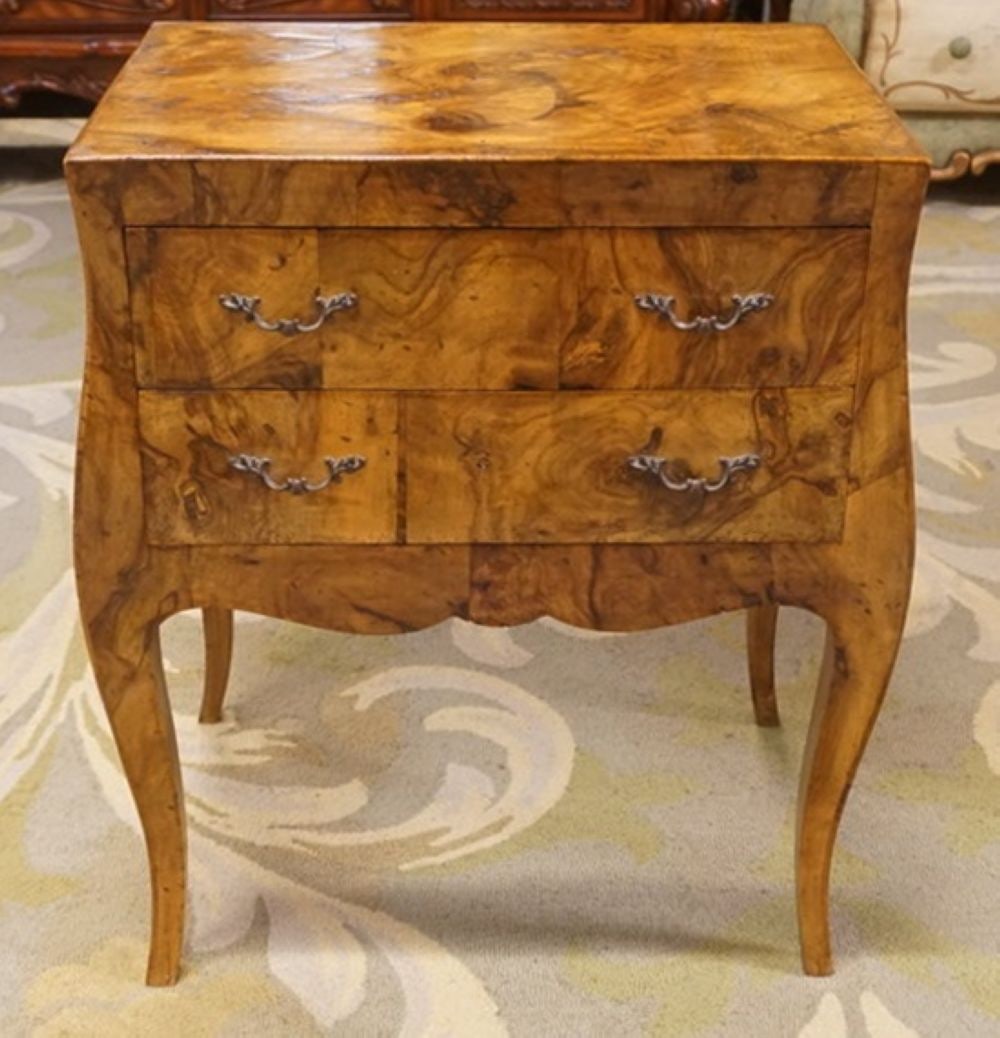 OLIVE WOOD STAND: 2 DRAWER OLIVE WOOD STAND, APPROXIMATELY 24 IN X 17 IN X 28 IN H