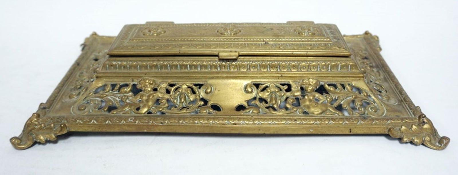 ANTIQUE CAST BRASS DOUBLE INKWELL (1 of 5)