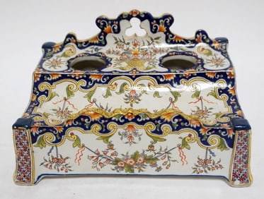 PORCELAIN FRENCH FAIENCE DOUBLE INKWELL