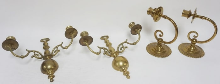 2 PAIR OF BRASS WALL CANDLE SCONCES