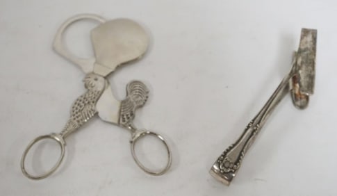 GERMAN SILVERPLATE EGG SCISSORS & ASPARAGUS TONGS