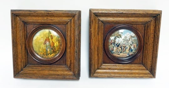 2 FRAMED PRATTWARE POT LIDS