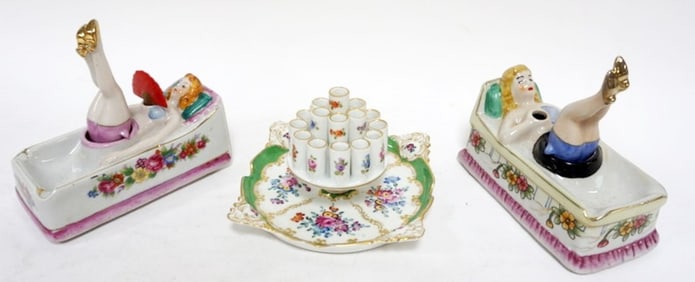VINTAGE  ASHTRAYS & DRESDEN CIGARRETTE HOLDER