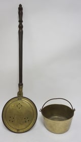 ANTIQUE BRASS BEDWARMER & BRASS POT