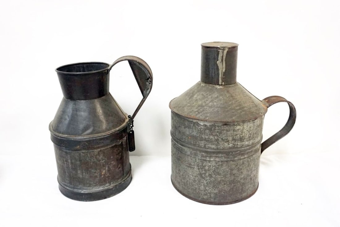 PRIMITIVE TIN PITCHERS (1 of 3)