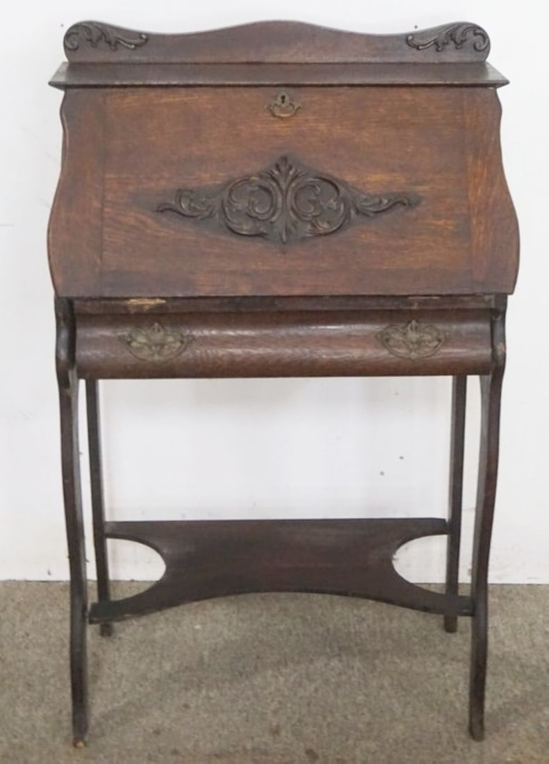 ANTIQUE OAK SLANT FRONT SECRETARY DESK (1 of 5)