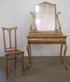 ANTIQUE QUARTER SAWN OAK VANITY AND CHAIR