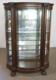 OAK BOW FRONT CRYSTAL CABINET