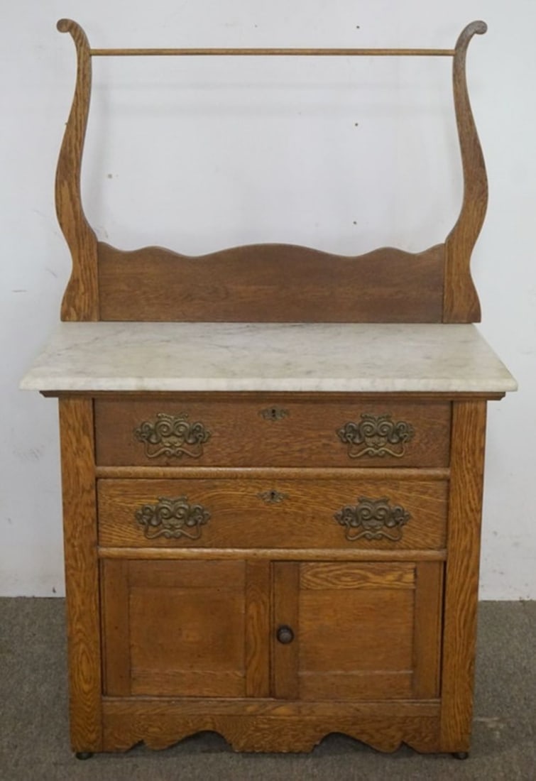 OAK MARBLE TOP WASH STAND (1 of 3)