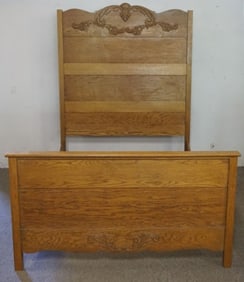 OAK BED WITH APPLIED CARVING