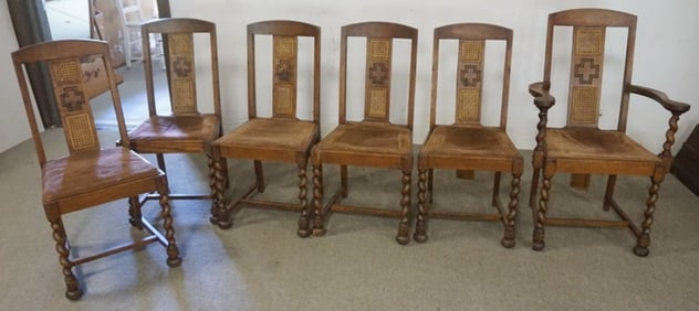 ANTIQUE OAK DOUBLE CANE BACK CHAIRS