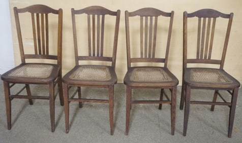 OAK SLAT BACK CANE SEAT CHAIRS