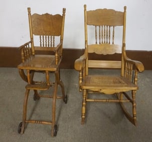 OAK ROCKER AND OAK HIGH CHAIR STROLLER