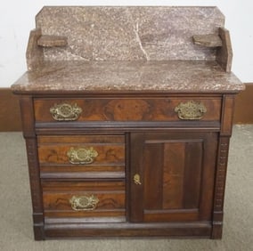 WALNUT VICTORIAN MARBLE TOP WASH STAND
