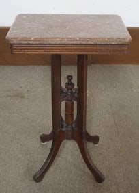 DIMINUTIVE VICTORIAN BROWN MARBLE TOP STAND