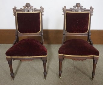 VICTORIAN WALNUT PIERCED CARVED PARLOR CHAIRS
