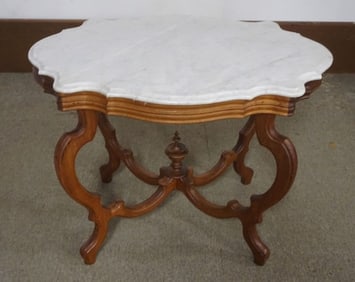 WALNUT VICTORIAN MARBLE TOP TABLE