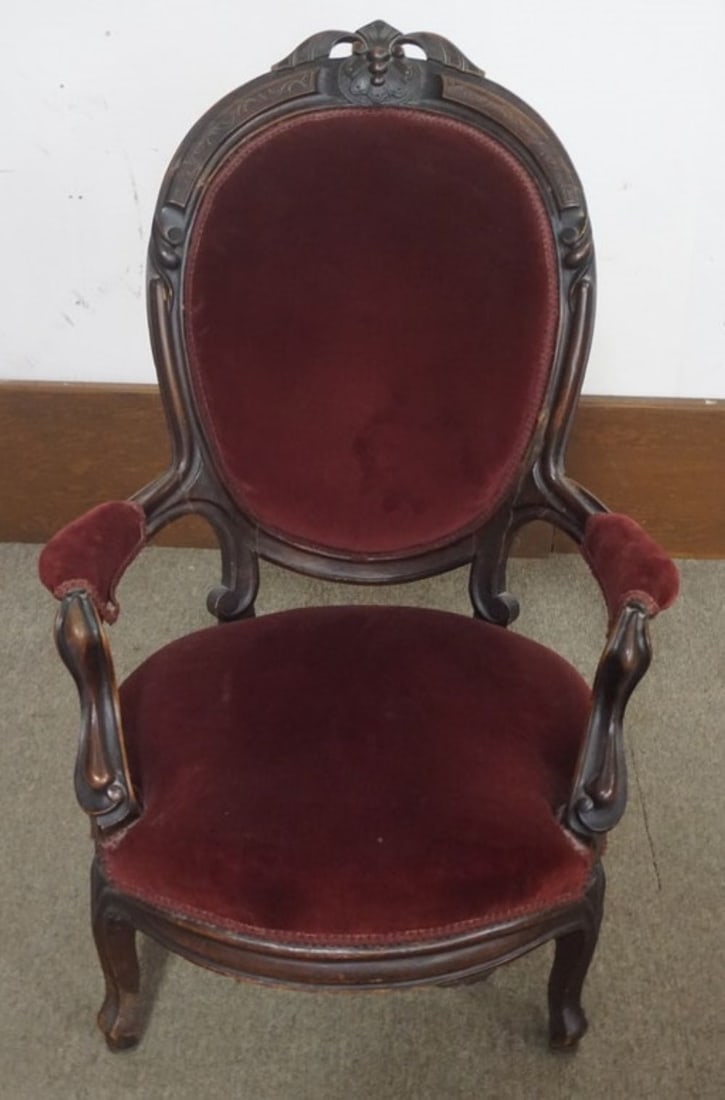 WALNUT VICTORIAN PARLOR ARM CHAIR (1 of 5)