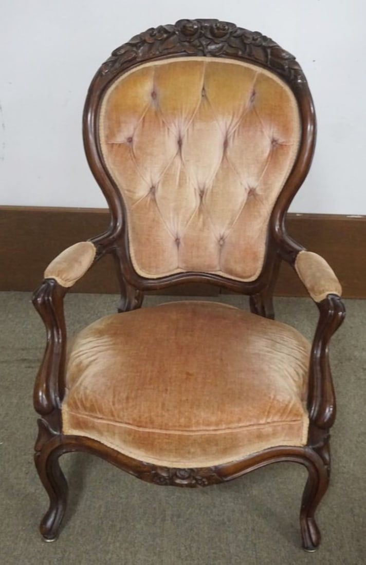 WALNUT VICTORIAN PARLOR ARM CHAIR (1 of 5)