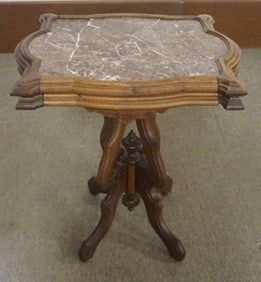 WALNUT VICTORIAN MARBLE TOP TABLE