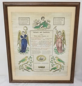 ANTIQUE 1858 HAND COLORED GERMAN BIRTH CERTIFICATE