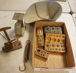 GROUP OF ASSORTED SCALES & WEIGHTS