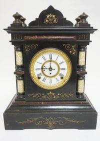 F KROEBER IRON & SLATE MANTLE CLOCK